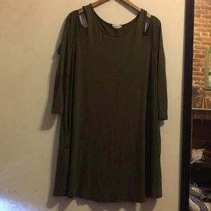 Olive Green Dress shoulder cut-out